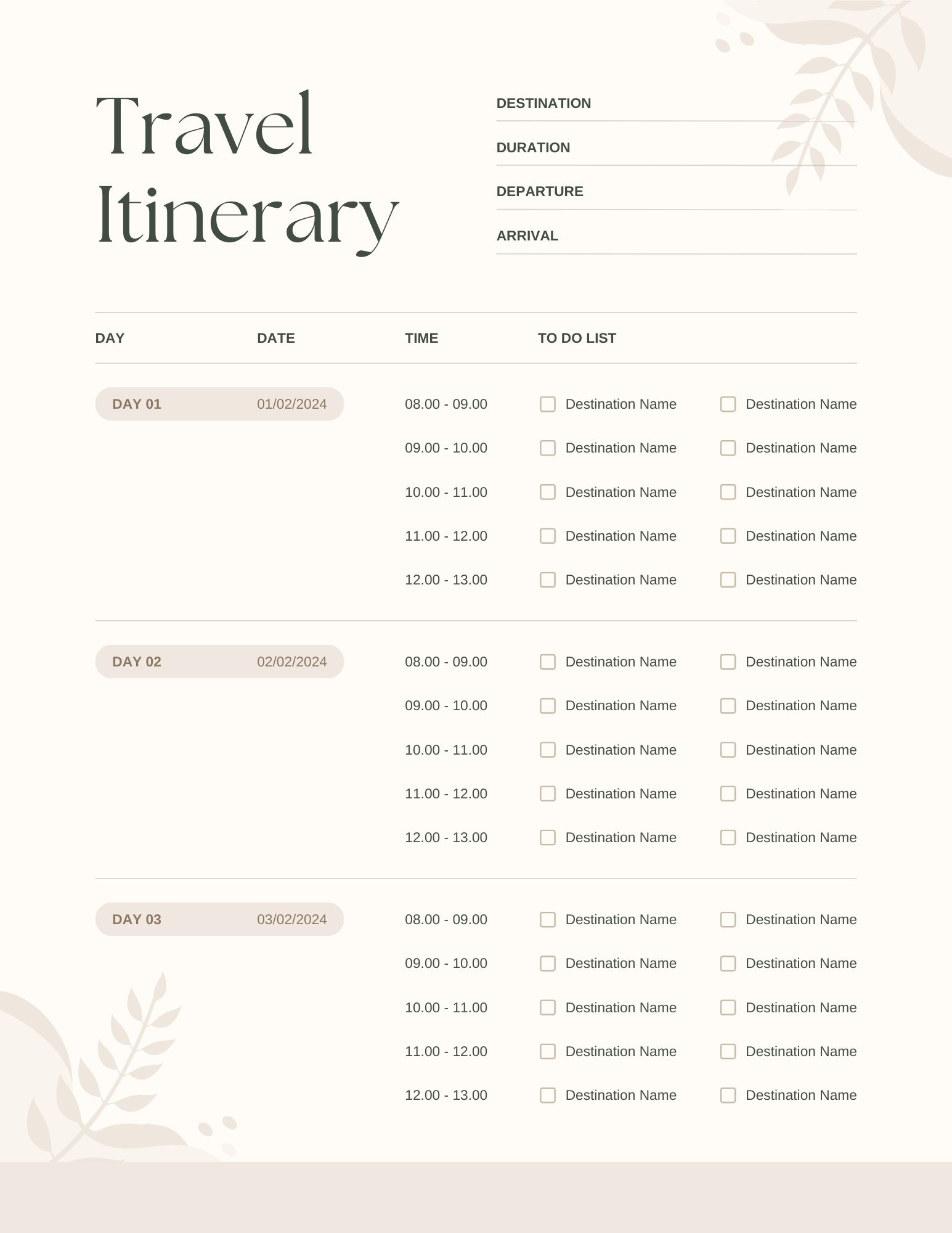 Travel Itinerary Template