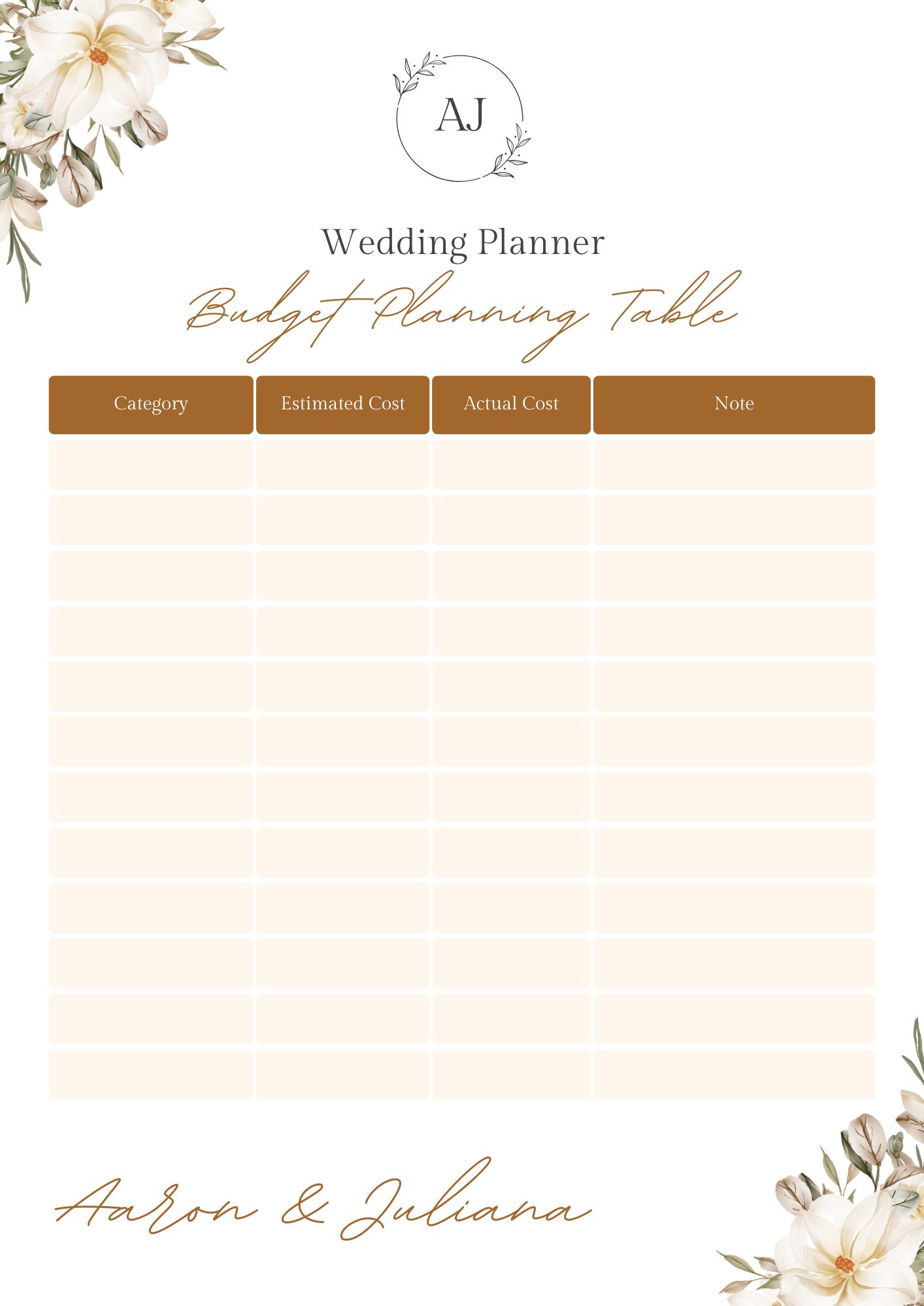 Bridal Party Checklist