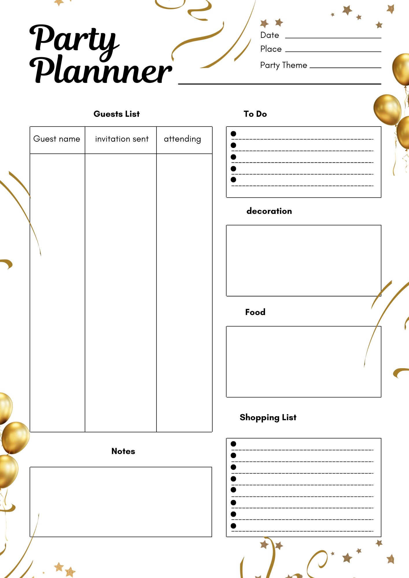 Party Planning Checklist